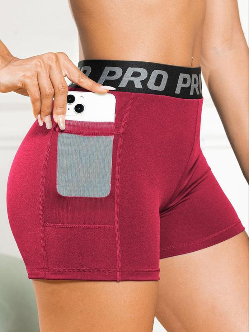 Women'S Letter Tape High Waist Sports Gym Shorts