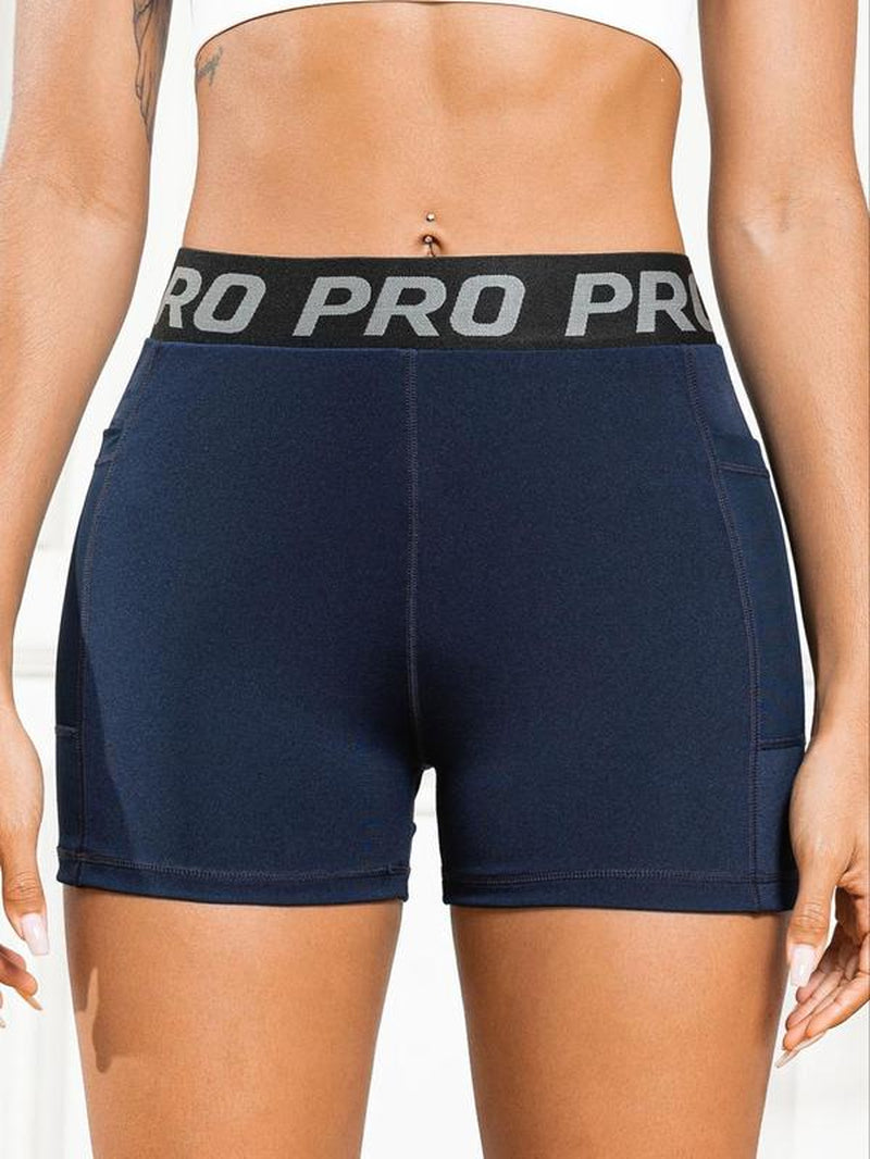 Women'S Letter Tape High Waist Sports Gym Shorts